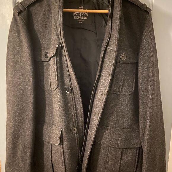 Men Express wool coat gray large like new - Picture 2 of 4